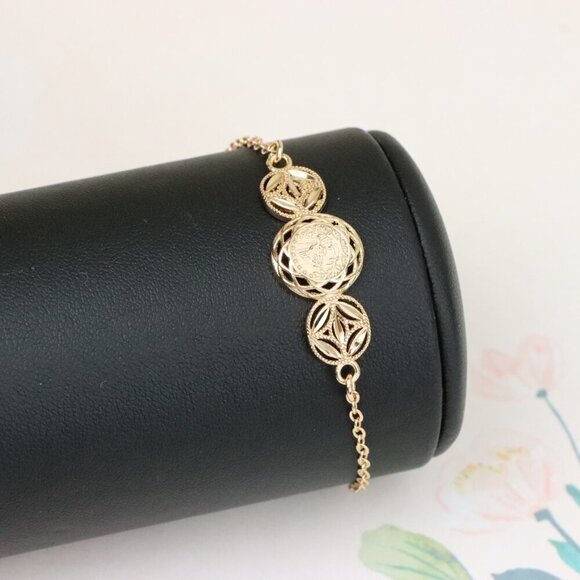 "Rose Gold Bracelet with Dual Leaf & Coin Pattern, XPBL1083 - Picture 9 of 12